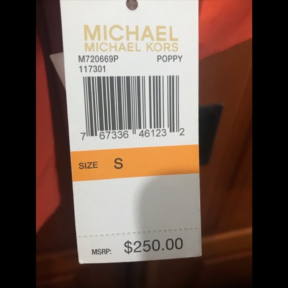 Michael Kors Trench coat poppy orange w/ gold accents size Small - Picture 9 of 9